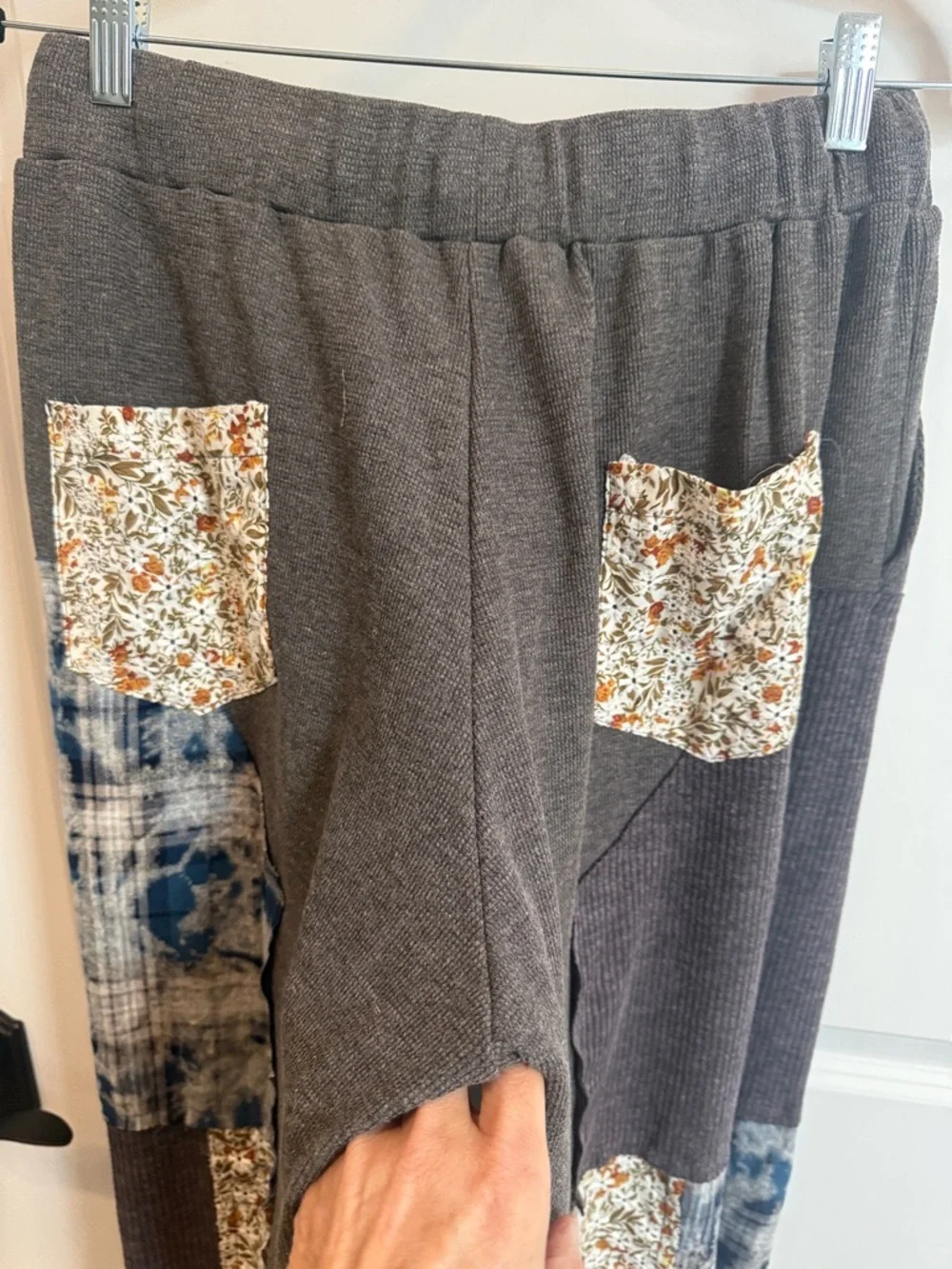 POL Gray Jogger Pants with Blue Patchwork and Floral Drawstrings - Picture 16 of 17